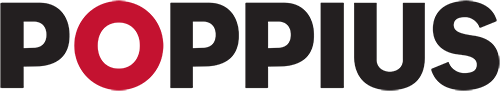 Poppius logotyp i svart med rött O